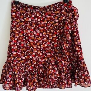MADEWELL Floral Ruffled Mini Skirt - Red and Orange Size 0